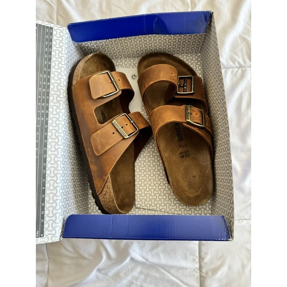 New Birkenstock Arizona Oiled Leather Sandals Sz 41 Cognac Models 102827 NIB - Picture 7 of 11